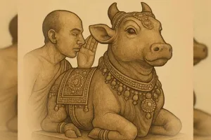 نندی کے کان میں خواہشات کو سرگوشی کرنا شیو کی عقیدت سے وابستہ ایک قدیم روایت ہے