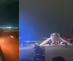 ایئر انڈیا ایکسپریس کے طیارے کے انجن میں آگ لگنے کے بعد ہنگامی لینڈنگ کی گئی۔